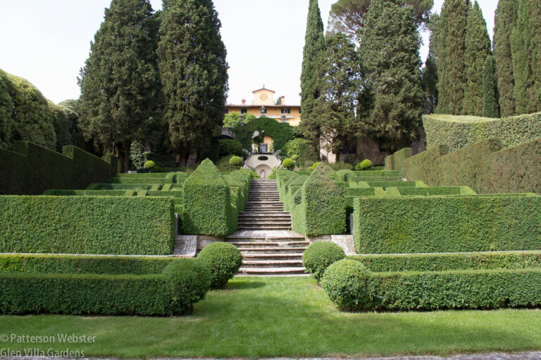The view to Villa I Tatti from the lowest terrace in the Italian garden. The view to Villa I Tatti from the lowest terrace in the Italian garden.