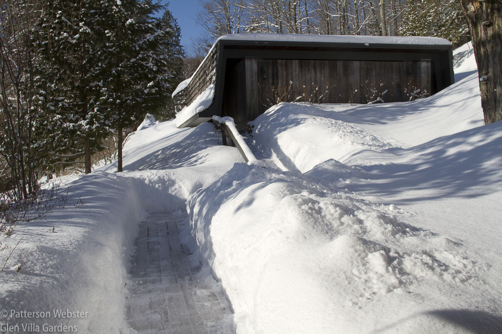 The path to the garage was lined with snowbanks on March 23, 2014. 