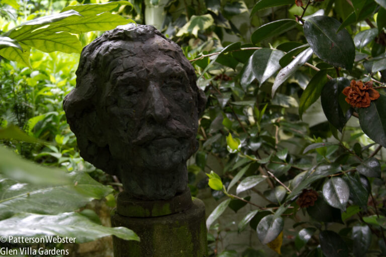 A bust of Gibberd by Gerda Rubinstein site is viewed comfortably through a house window.