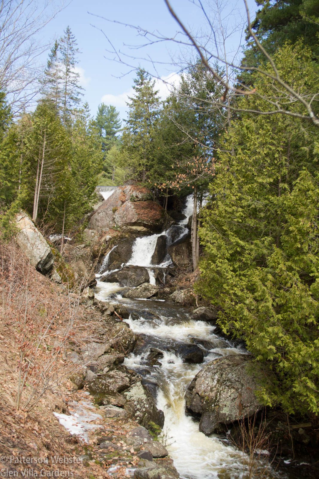The waterfall is a prominent feature of the landscape at Glen Villa.
