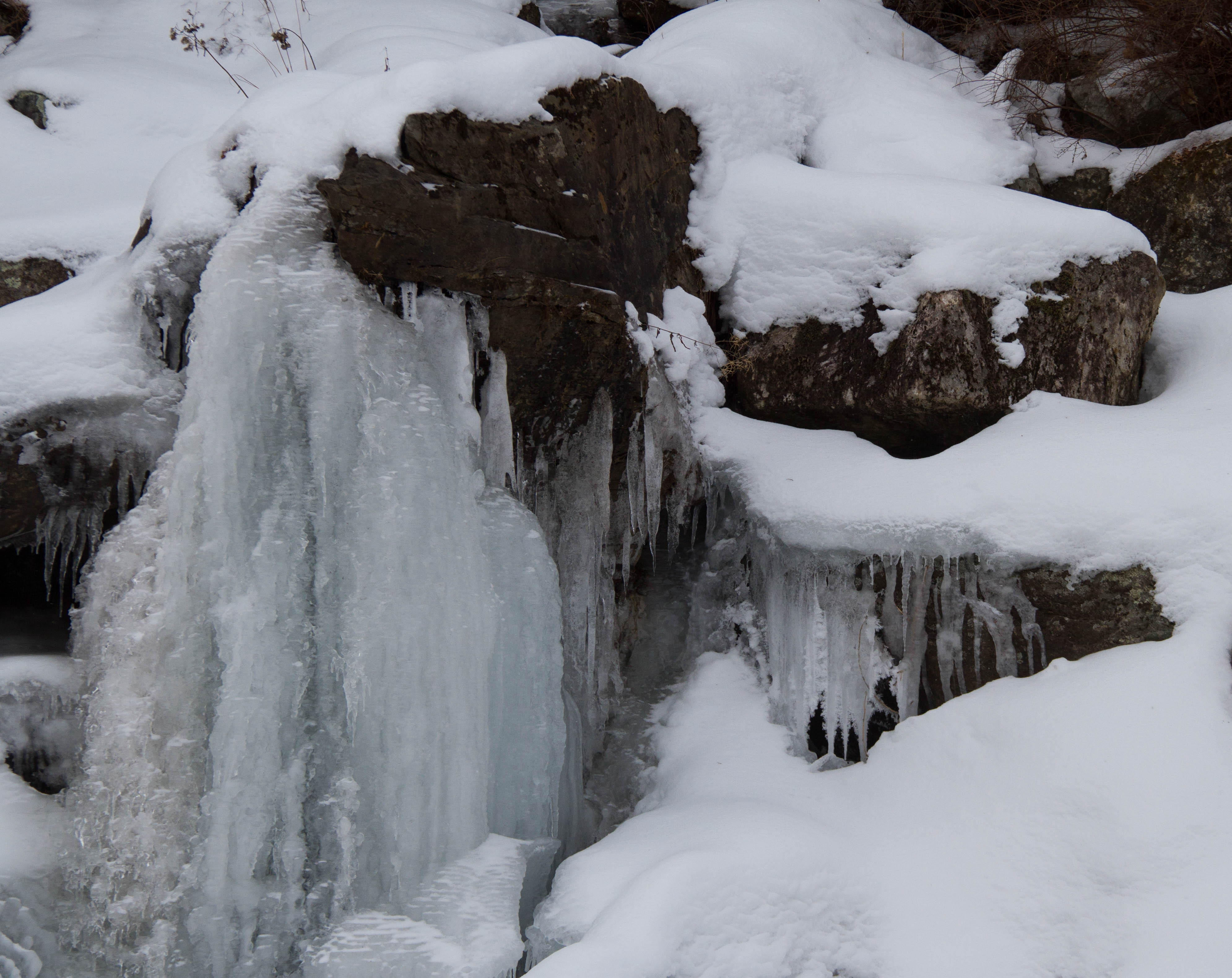 I took this close-up of frozen water in February as part of a group of photos showing the Cascade from different angles.