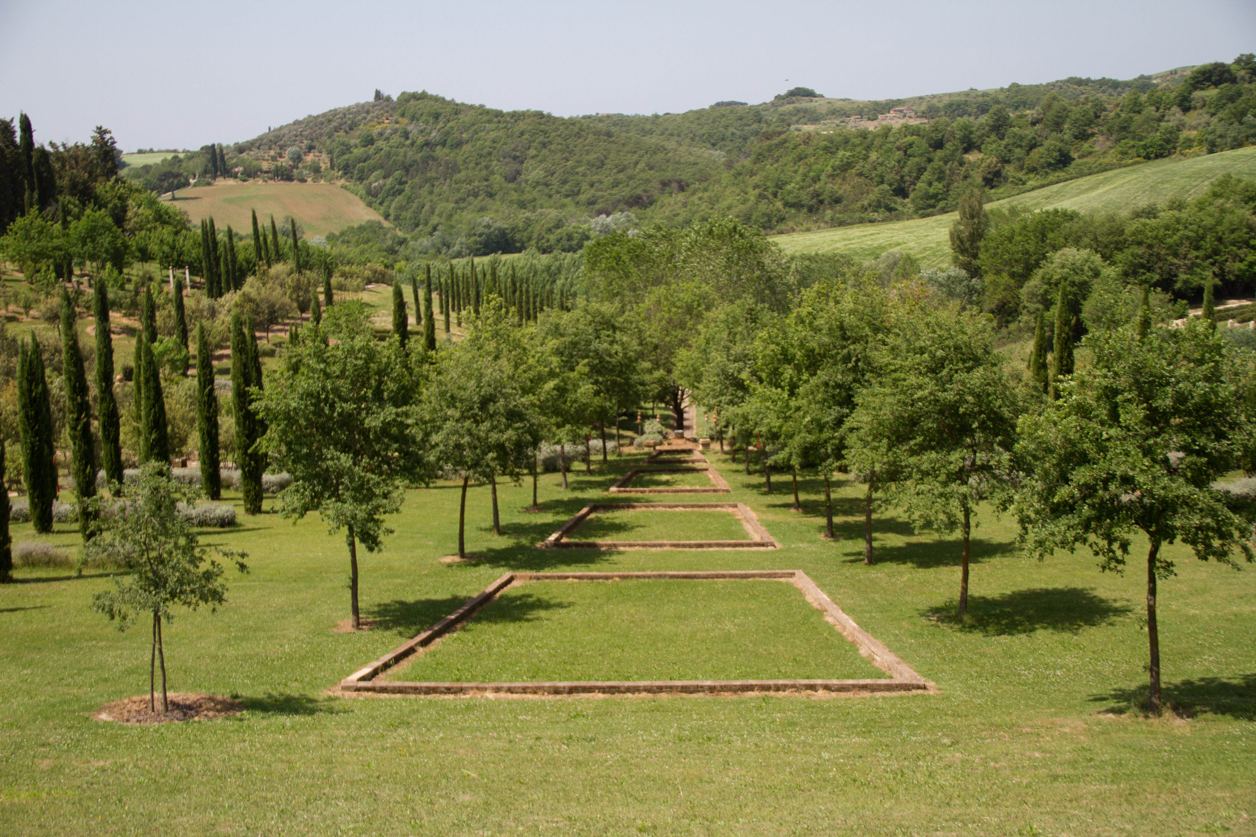 This overview of the sunny side of Bosco della Ragnaia illustrates how the garden maker has played with perspective and historic precedence.