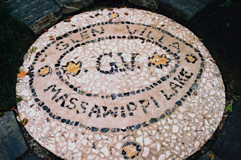 Some pieces of the broken china we found showed the name and location: Glen Villa Inn, Massawippi Lake. Local artist Caroline George used them to form this mosaic welcome mat at the entry.