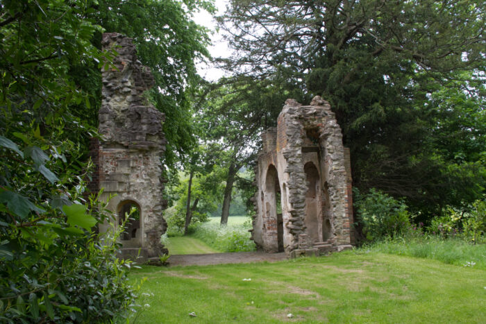 A triumphal arch, Roman style, was part of the landscape at Painshill, an early 18th century garden in England.