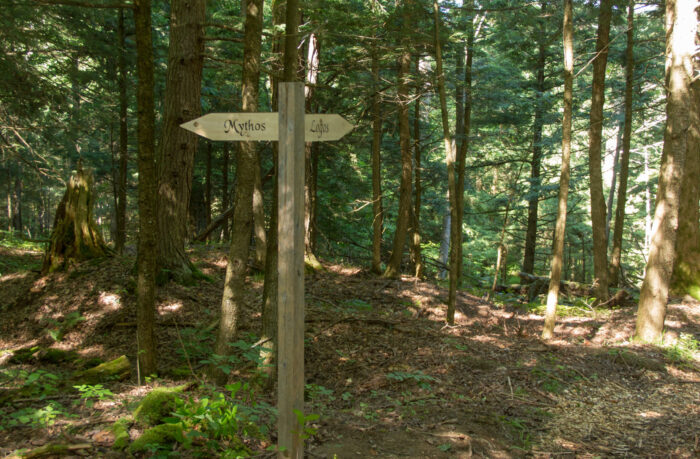 Many people walking the trail ignored the sign pointing to Mythos and continued along the main trail.