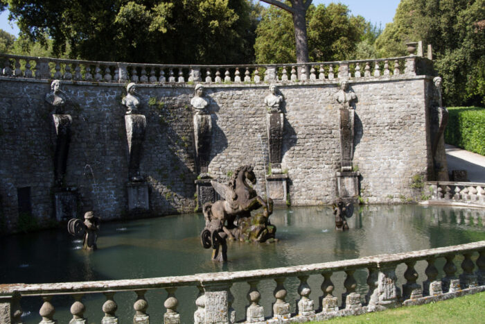 This fountain stands in the wooded area that once formed part of the garden.